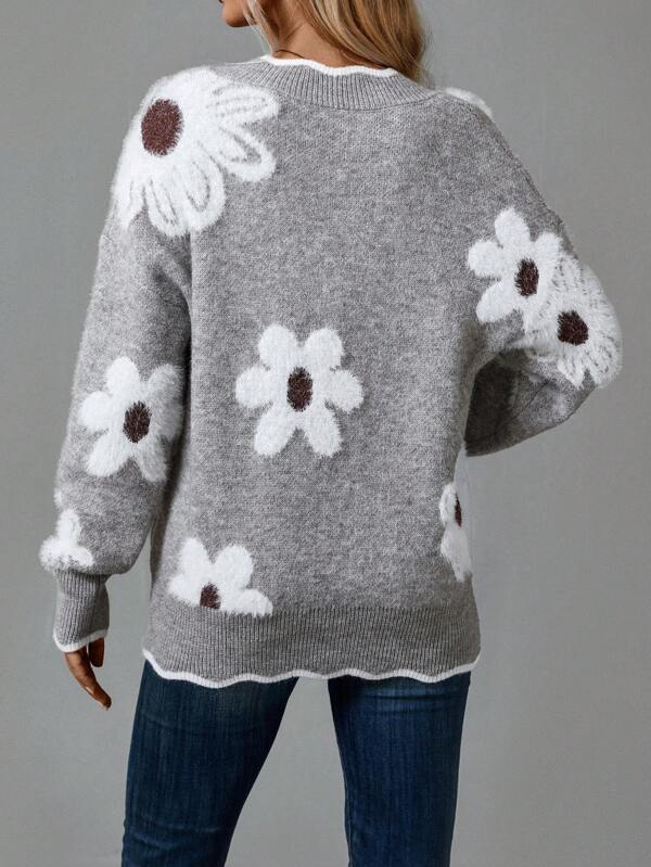 Aida - Elegant V-Neck Floral Sweater