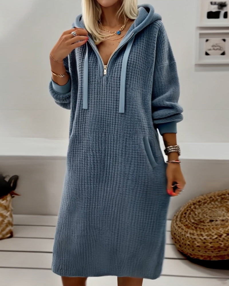 Luna - Hooded Honeycomb Dress with Pockets