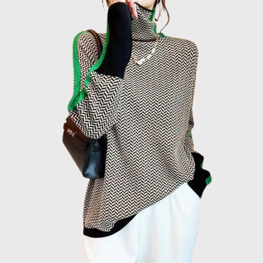 Cleo - Cozy Striped Turtleneck Sweater