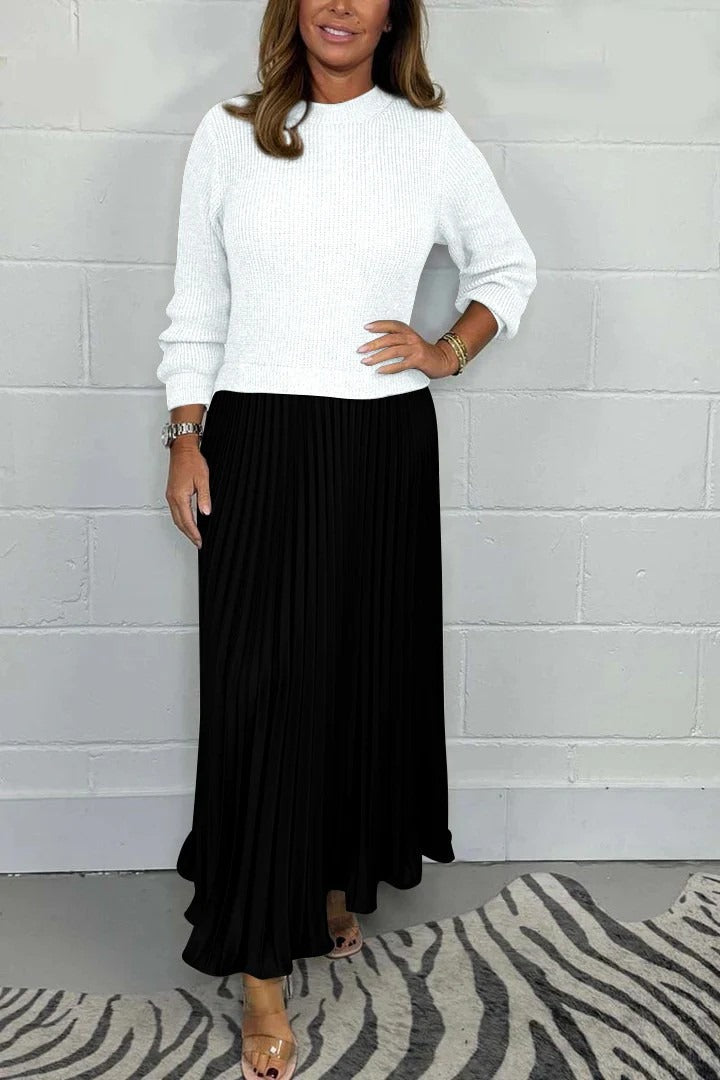 Celine - Maxi Sweater Dress with a Pleated Skirt