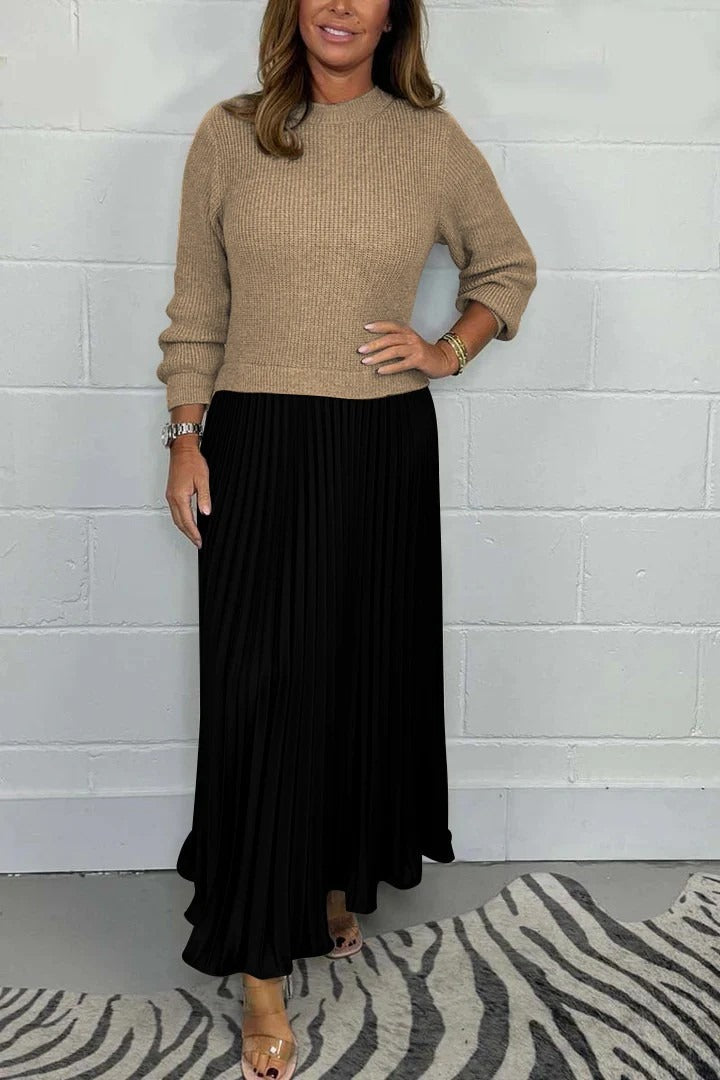 Celine - Maxi Sweater Dress with a Pleated Skirt
