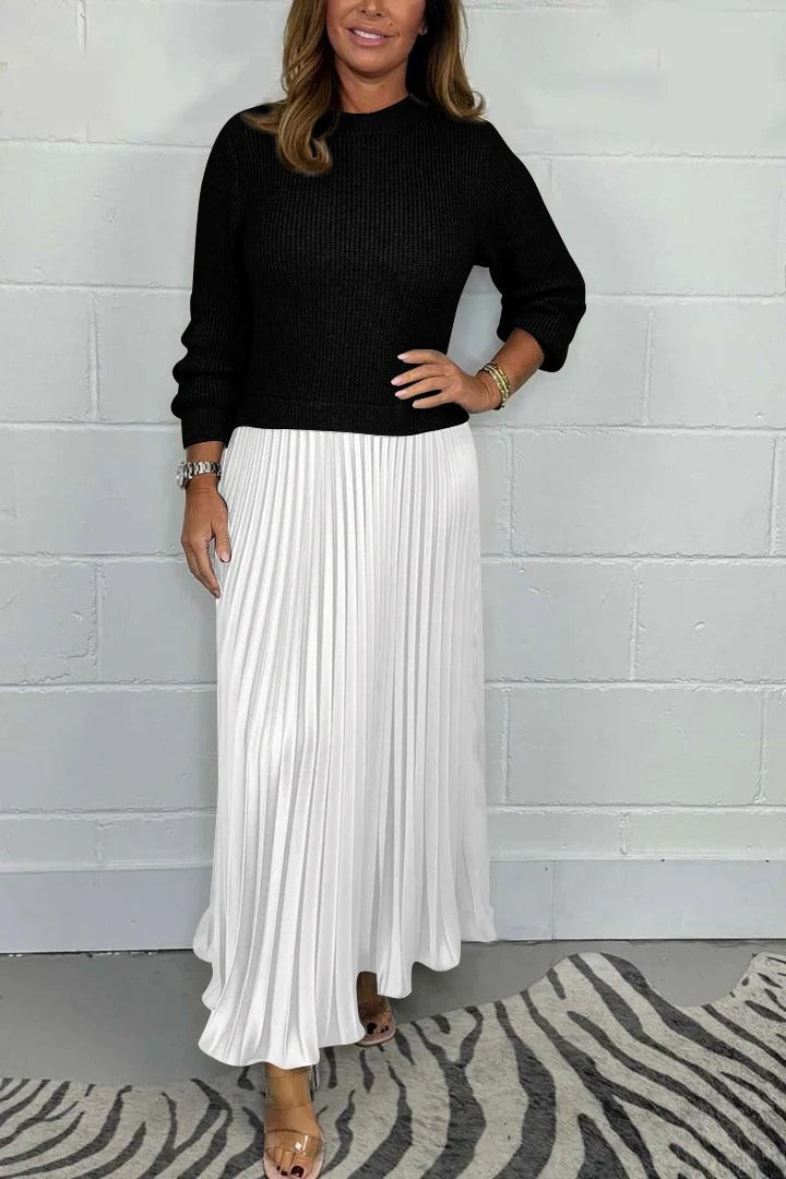 Celine - Maxi Sweater Dress with a Pleated Skirt