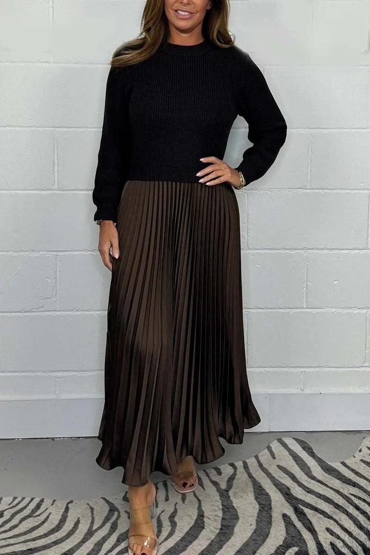 Celine - Maxi Sweater Dress with a Pleated Skirt