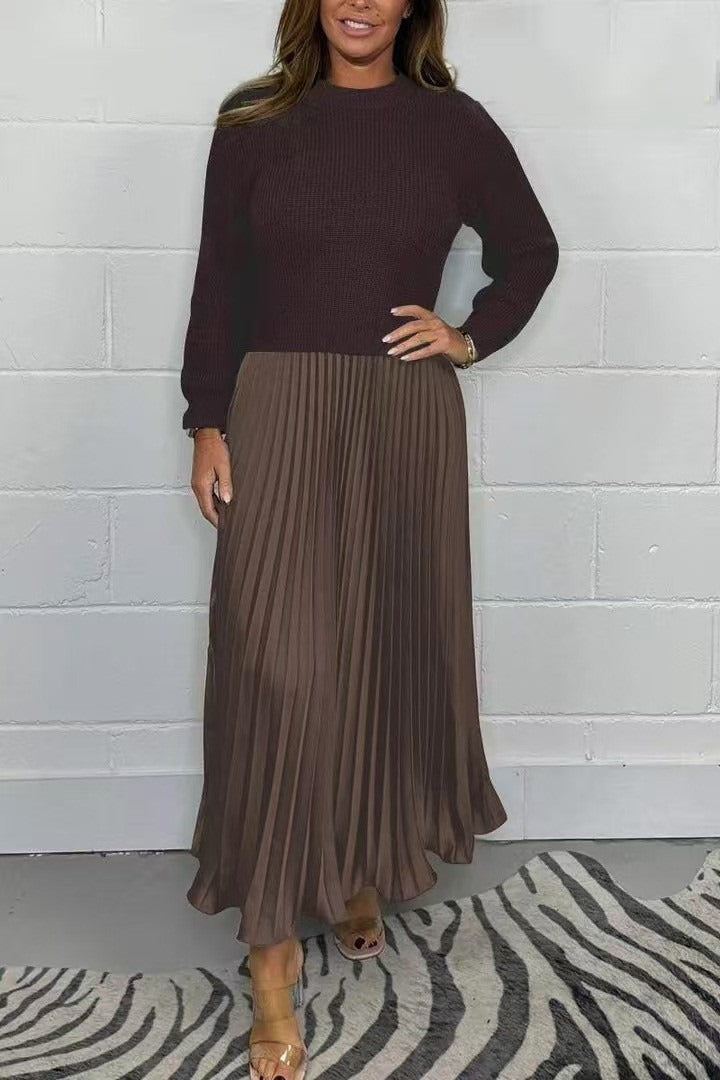Celine - Maxi Sweater Dress with a Pleated Skirt