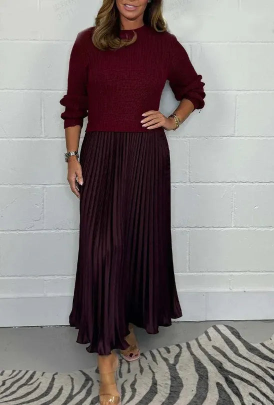 Celine - Maxi Sweater Dress with a Pleated Skirt
