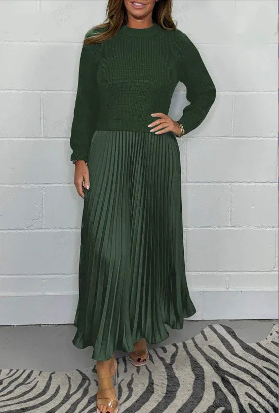 Celine - Maxi Sweater Dress with a Pleated Skirt