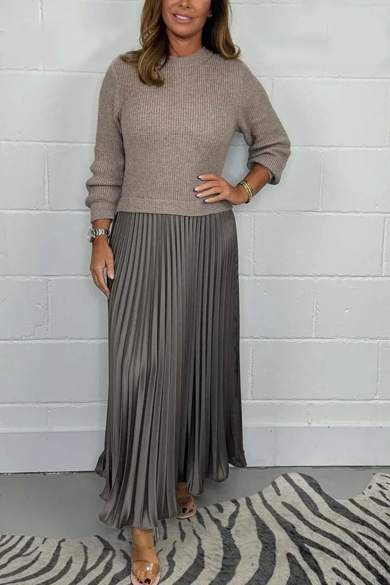Celine - Maxi Sweater Dress with a Pleated Skirt