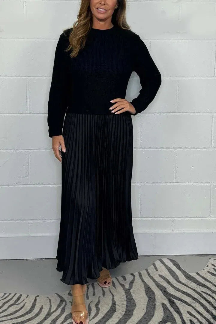 Celine - Maxi Sweater Dress with a Pleated Skirt