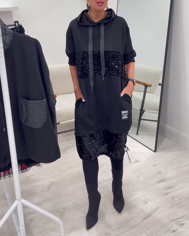 Ellis - Cozy Patchwork Hoodie Dress