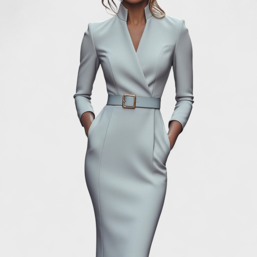 Beatrice - Elegant Stand Collar V-Neck Dress