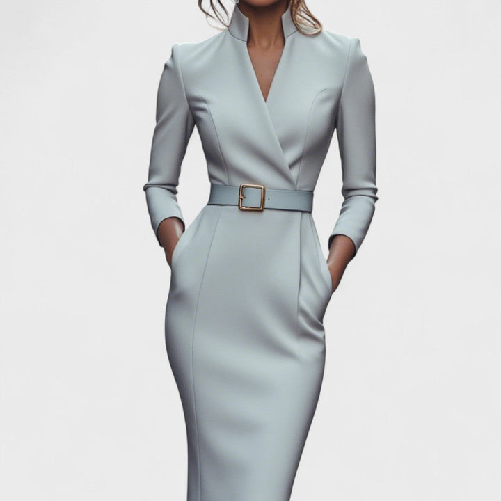 Beatrice - Elegant Stand Collar V-Neck Dress