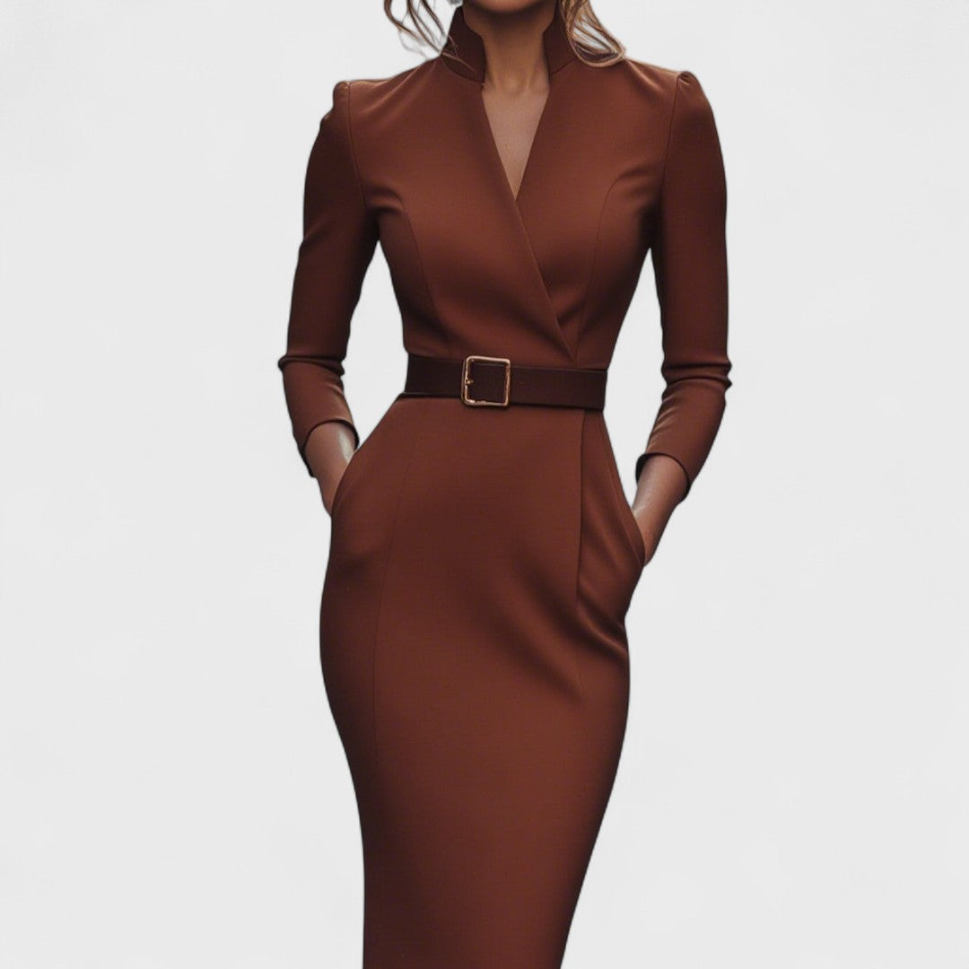 Beatrice - Elegant Stand Collar V-Neck Dress
