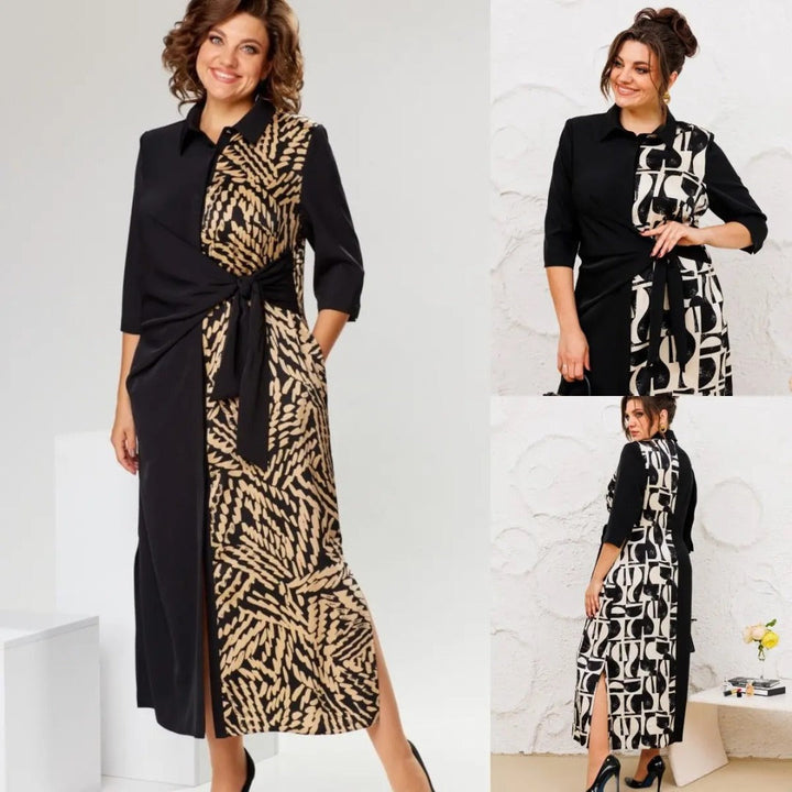 Antoinette - Printed Lapel Slit Dress