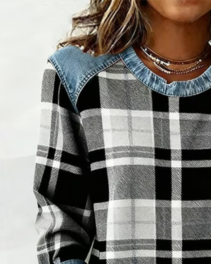 Avery - Plaid Denim Sweater