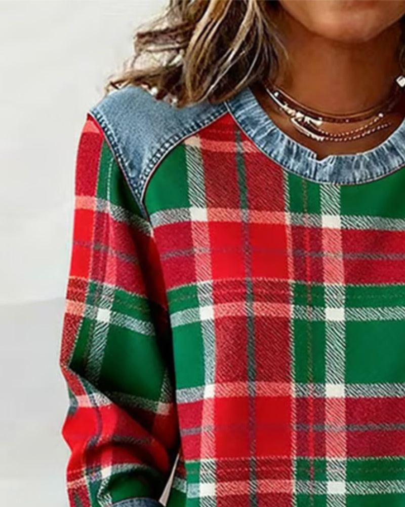Avery - Plaid Denim Sweater