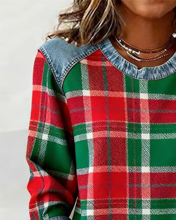 Avery - Plaid Denim Sweater