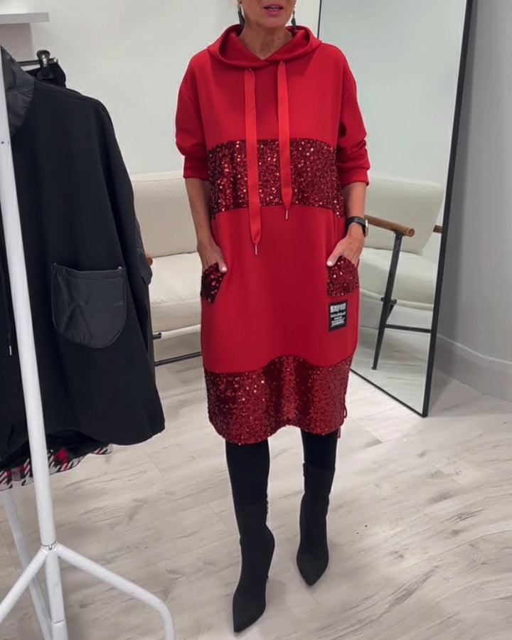 Ellis - Cozy Patchwork Hoodie Dress
