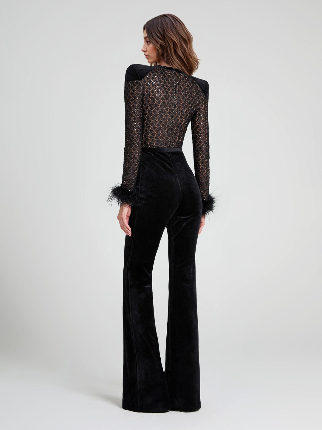 Odalie - Flared Jumpsuit with Lace & Sequins
