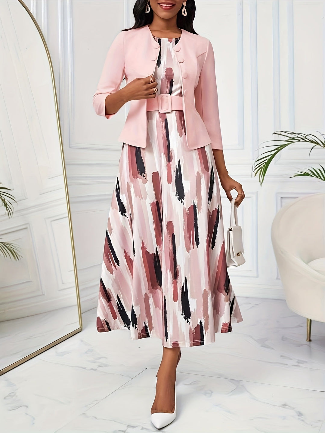 Shannon - Printed Belted Two-Piece Set