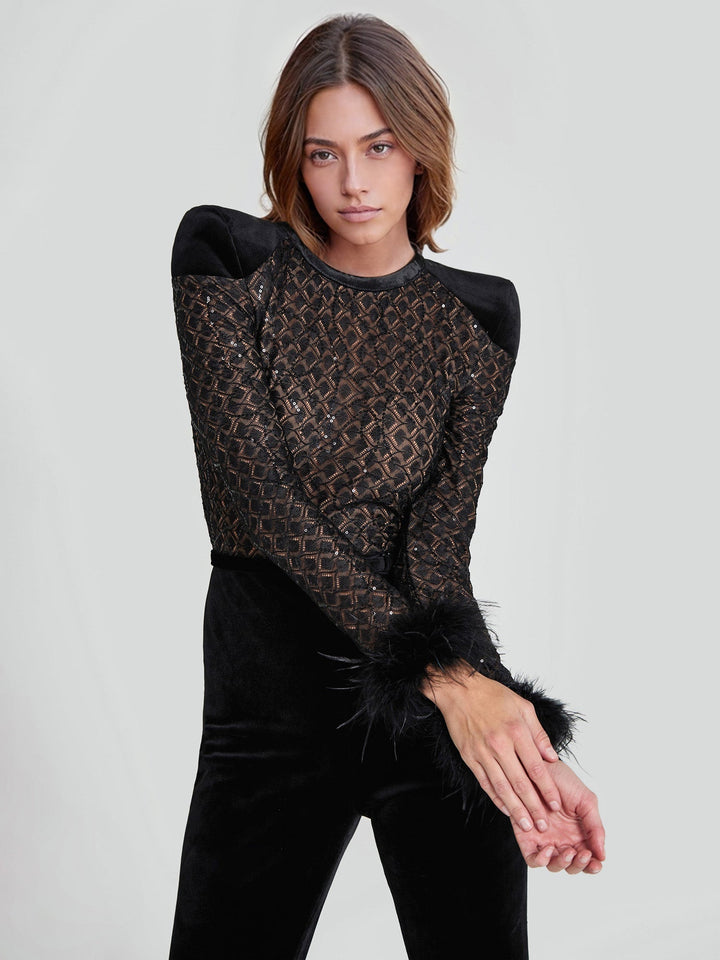 Odalie - Flared Jumpsuit with Lace & Sequins