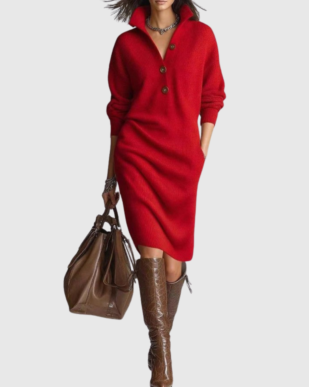 Arianell - Warm Knit Midi Dress, Elegant and Comfortable
