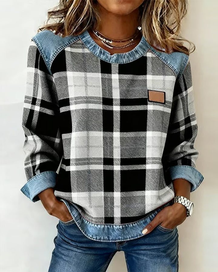 Levy - Sweatshirt with Checkered Patchwork