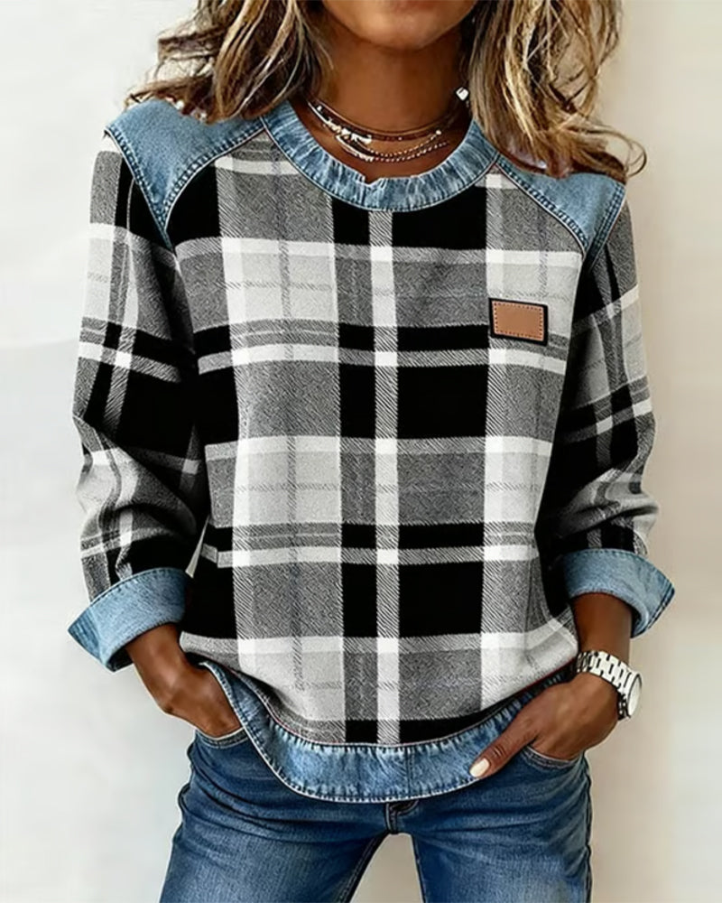 Avery - Plaid Denim Sweater