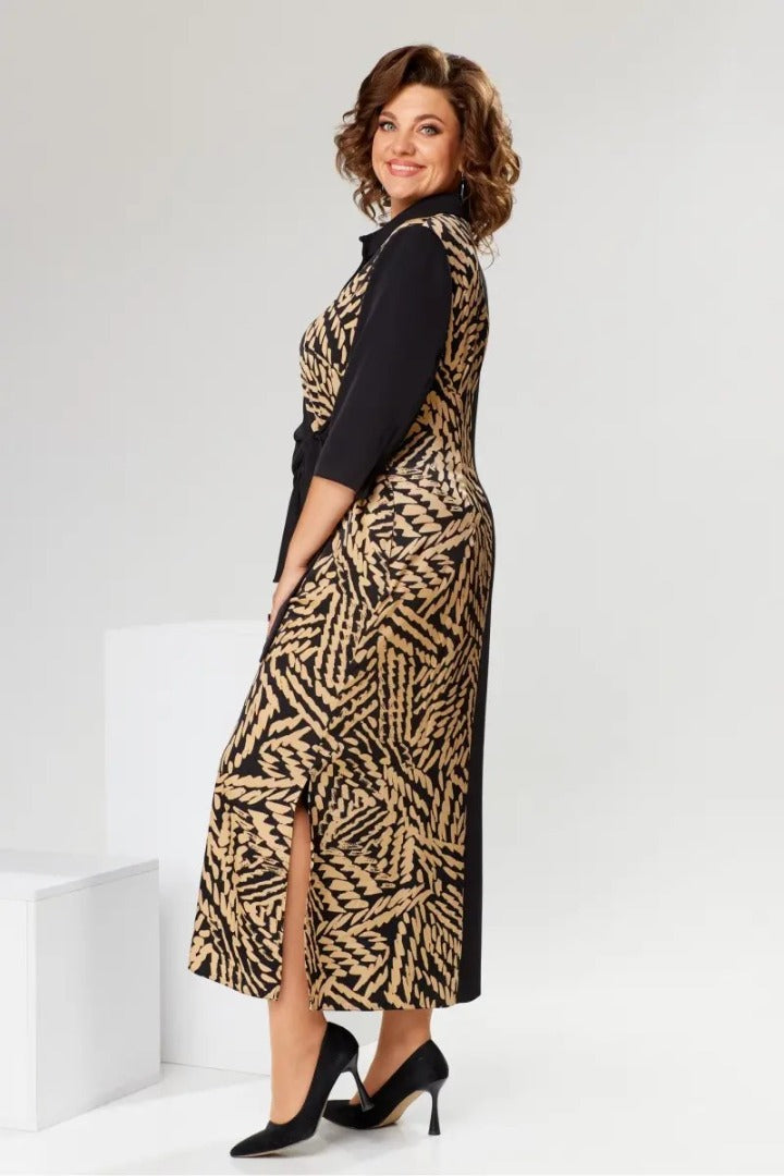 Antoinette - Printed Lapel Slit Dress