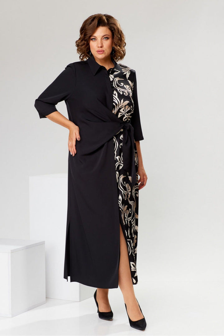 Antoinette - Printed Lapel Slit Dress