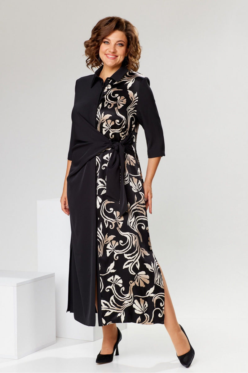 Antoinette - Printed Lapel Slit Dress