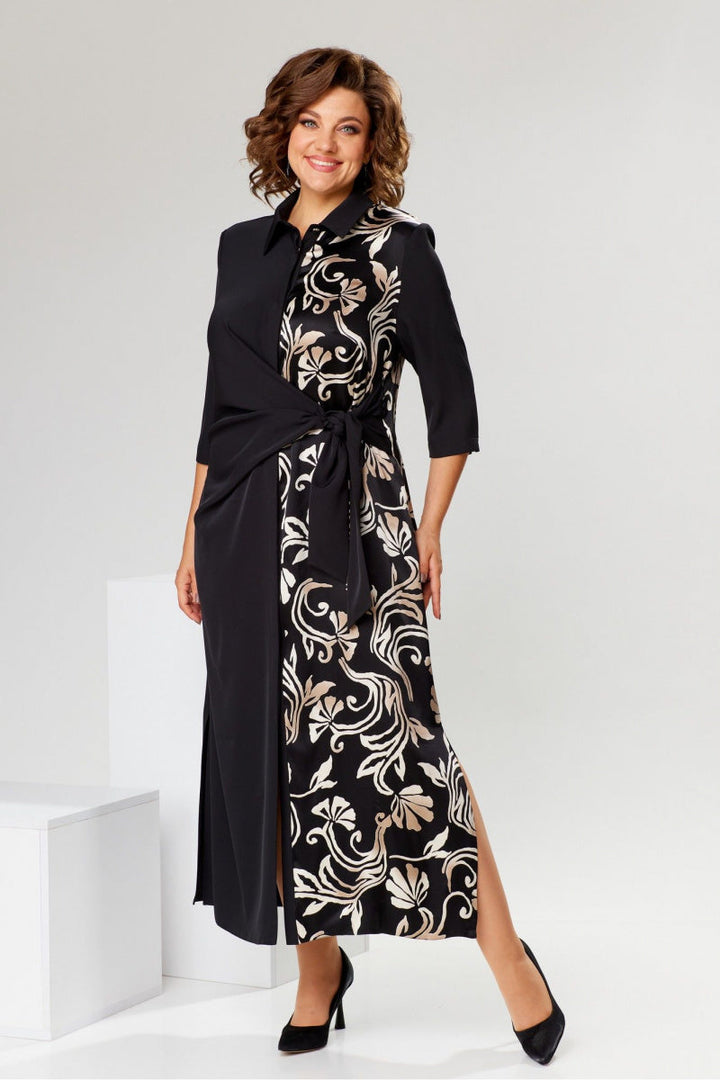Antoinette - Printed Lapel Slit Dress