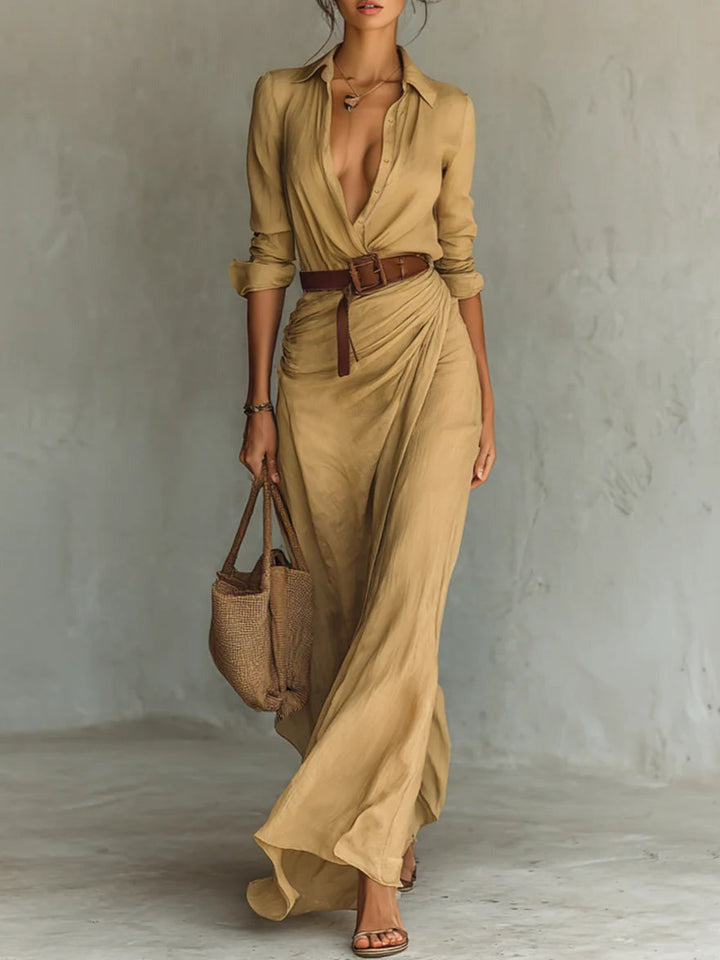 Ramona – Classic Long Dress with Waist Belt