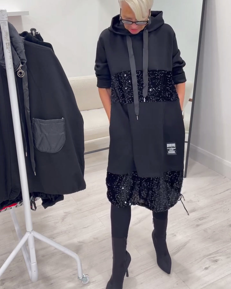 Ellis - Cozy Patchwork Hoodie Dress