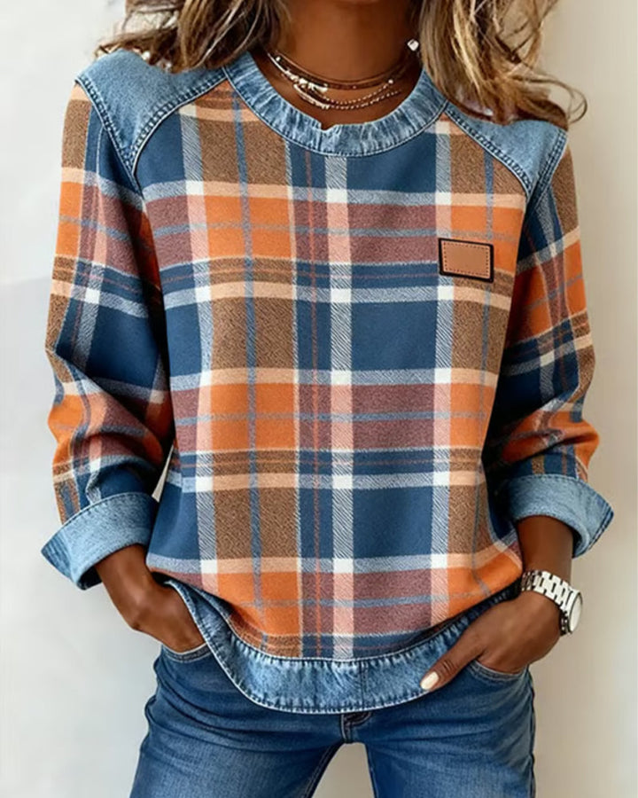 Levy - Sweatshirt with Checkered Patchwork