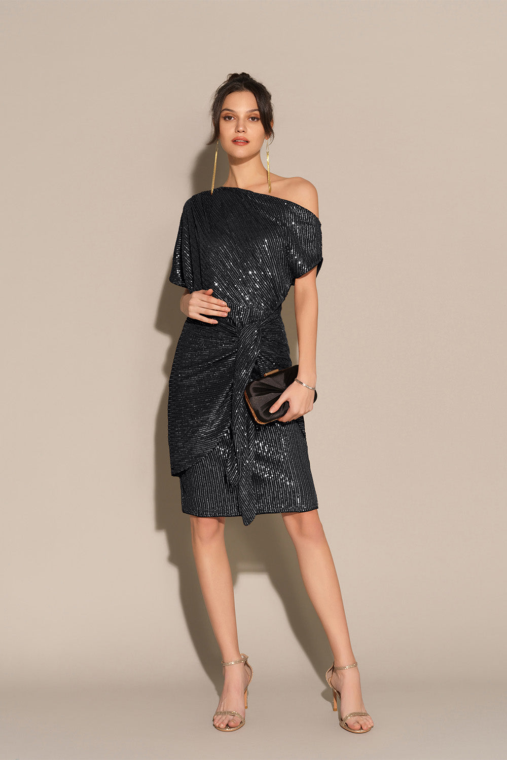 Caressa - Shimmer Asymmetrical Evening Dress