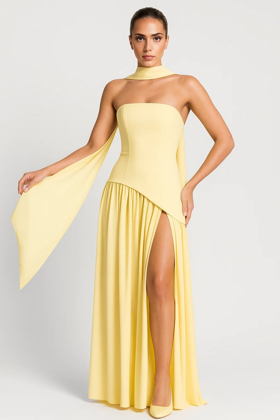 Thessaly - Lightweight Strapless Slit Dress