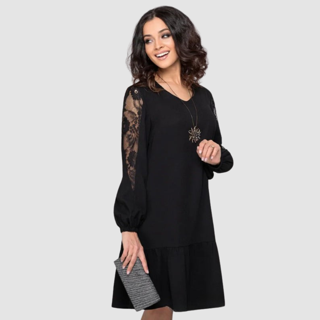 Lowri Quinn - Lace-Sleeve Midi Dress