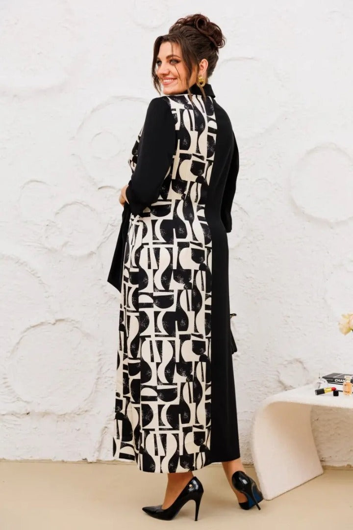 Antoinette - Printed Lapel Slit Dress