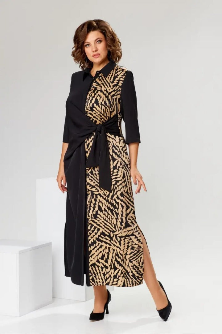 Antoinette - Printed Lapel Slit Dress
