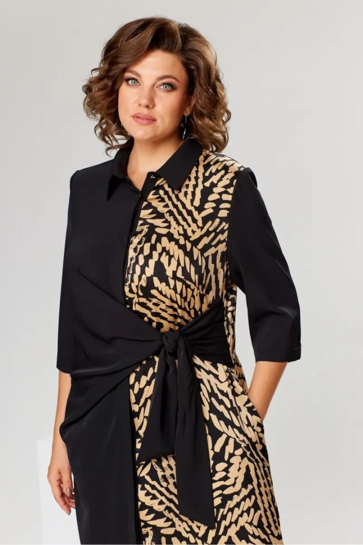 Antoinette - Printed Lapel Slit Dress