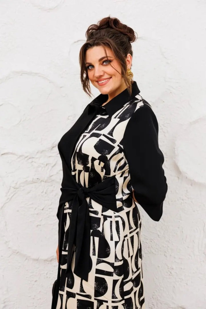 Antoinette - Printed Lapel Slit Dress