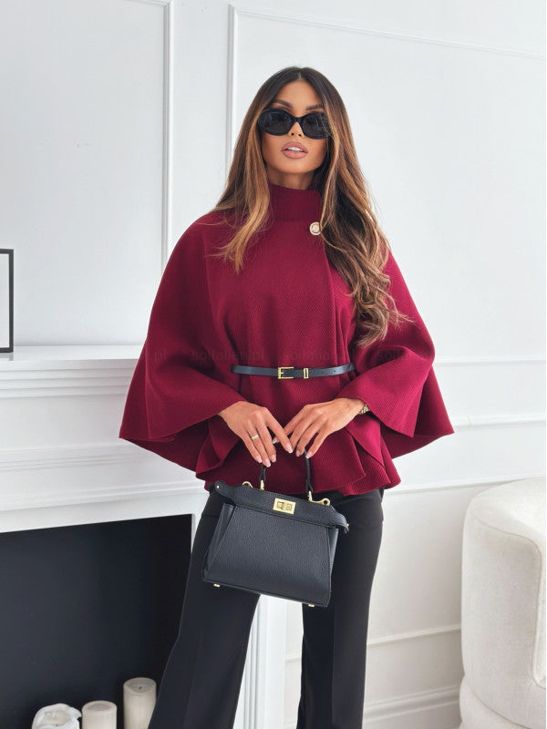 Lyca - Women's Oversized Knit Cape Top with Waist Belt