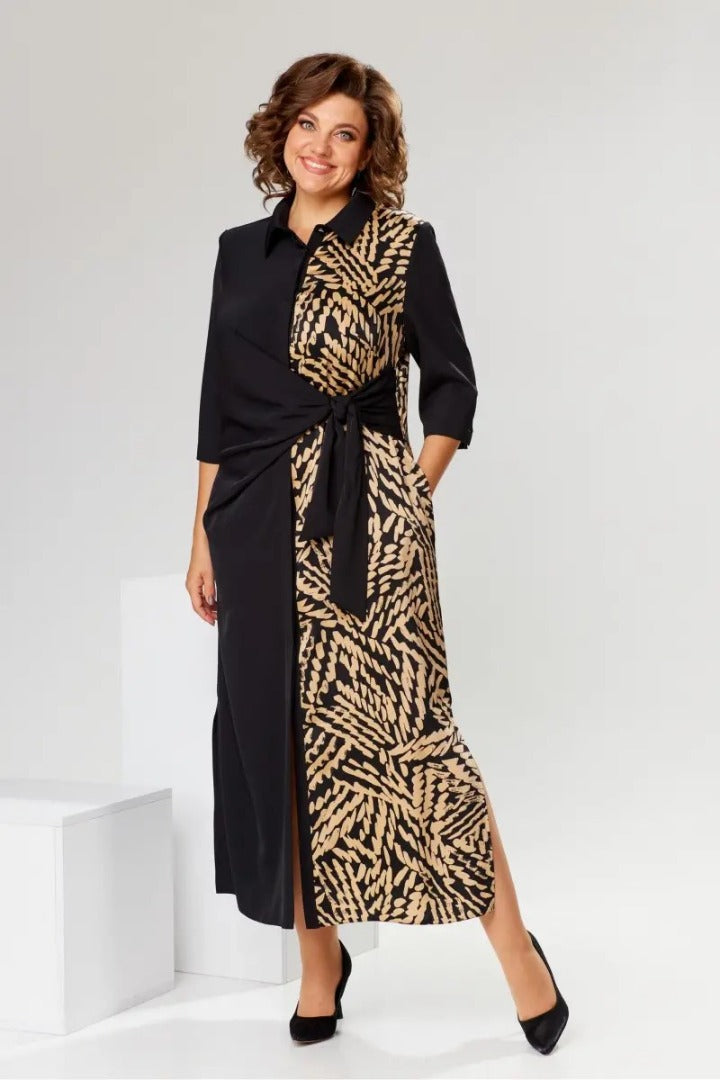 Antoinette - Printed Lapel Slit Dress