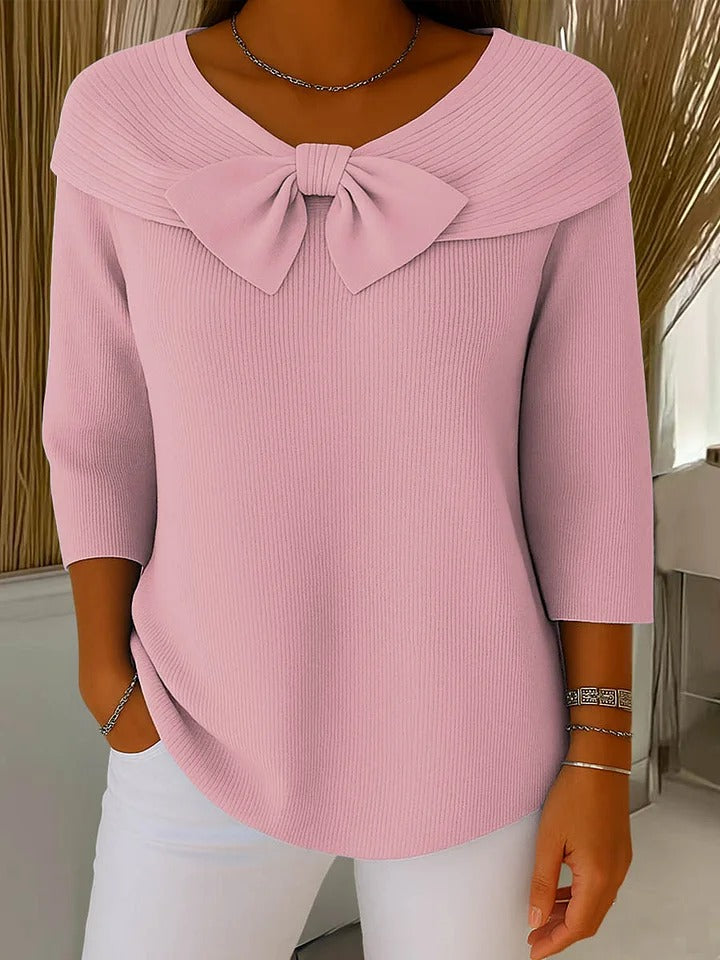 Soraya – Women’s Round Neck Sweater with Bow Detail